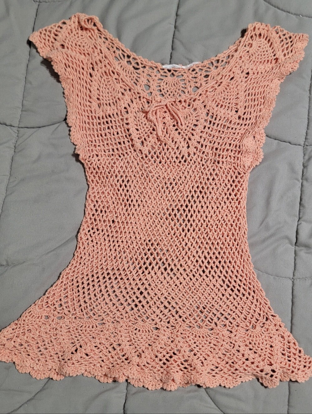 Y2K No Boundaries Peach-orange Bohemian Crochet Swim Suit Cover - Size Small